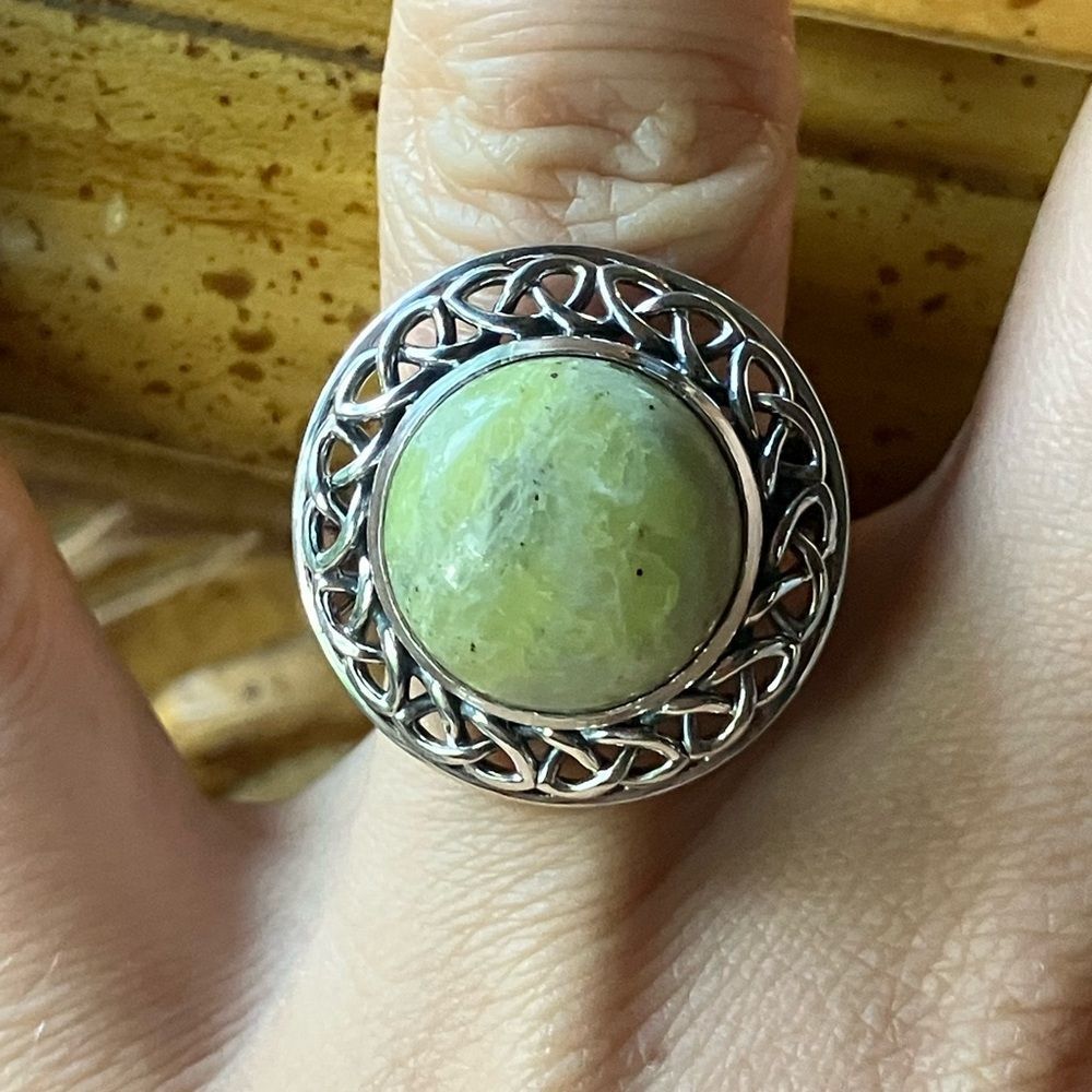 Natural Connemara Marble Sterling Silver Cocktail Ring Size 7